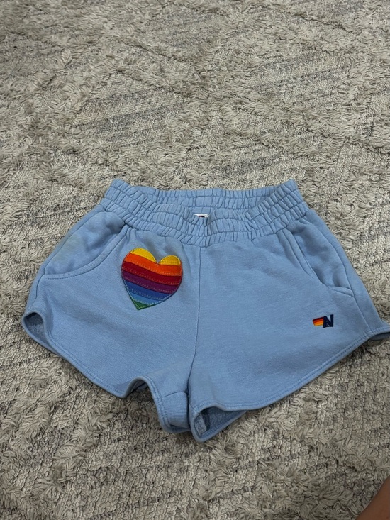 Aviator Nation Pants - Aviator Nation Light Blue Shorts with Rainbow Heart Patch